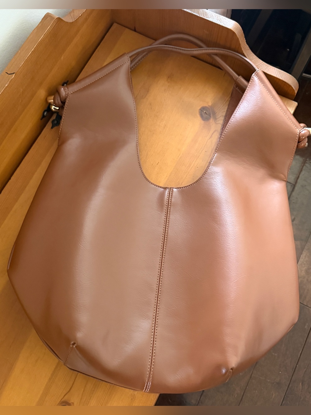 Women's Brown Leather-Effect Hobo Bag